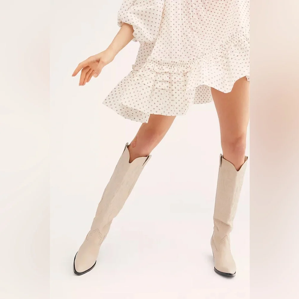 Jeffrey Campbell x Free People Grey Finn Tall Western Cowboy Boots Shoes sz 8